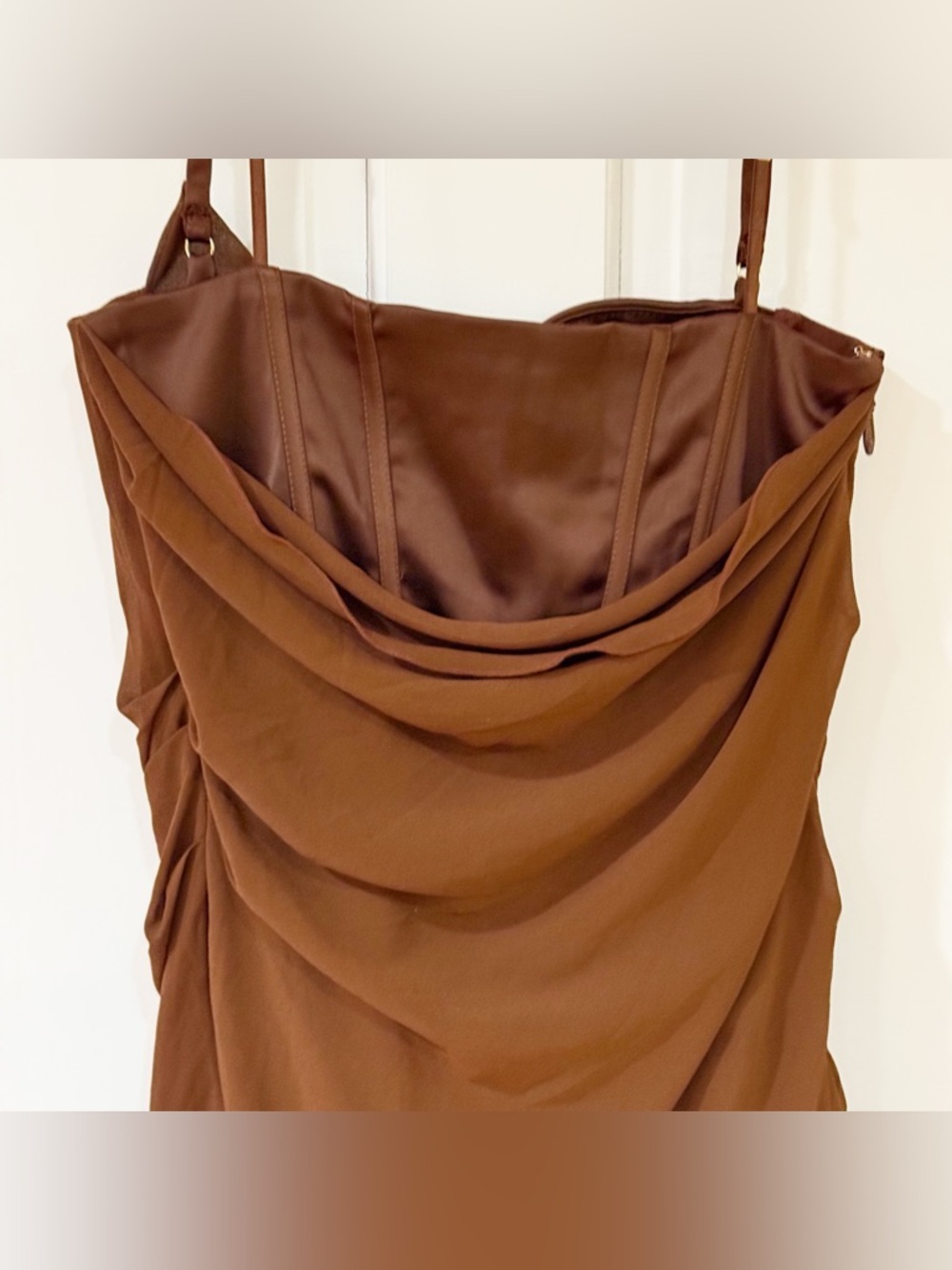 Oh Polly Lunara Draped Corset Mini Dress in Chocolate Brown Size 6 - Picture 11 of 12